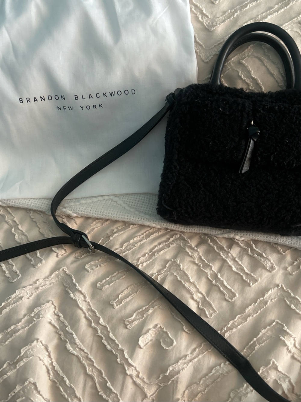 Brandon Blackwood Black Shearling Crossbody Bag